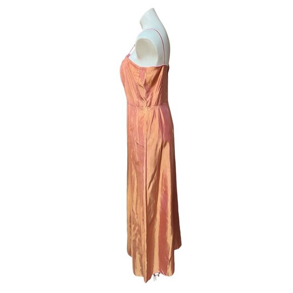 Y2K Semiformal Maxi Dress Prom Gown Satin Back Taffeta Orange Pink Creamsicle - Picture 3 of 10